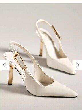 SCHUTZ White Pointed Slingback Kitten Heel Pumps